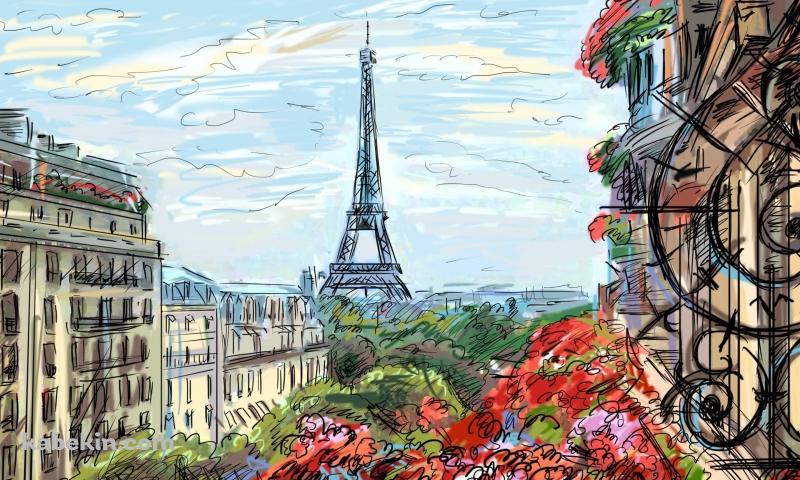 エッフェル塔 イラスト 絵葉書の壁紙(800px x 480px) 高画質 PC・デスクトップ用
