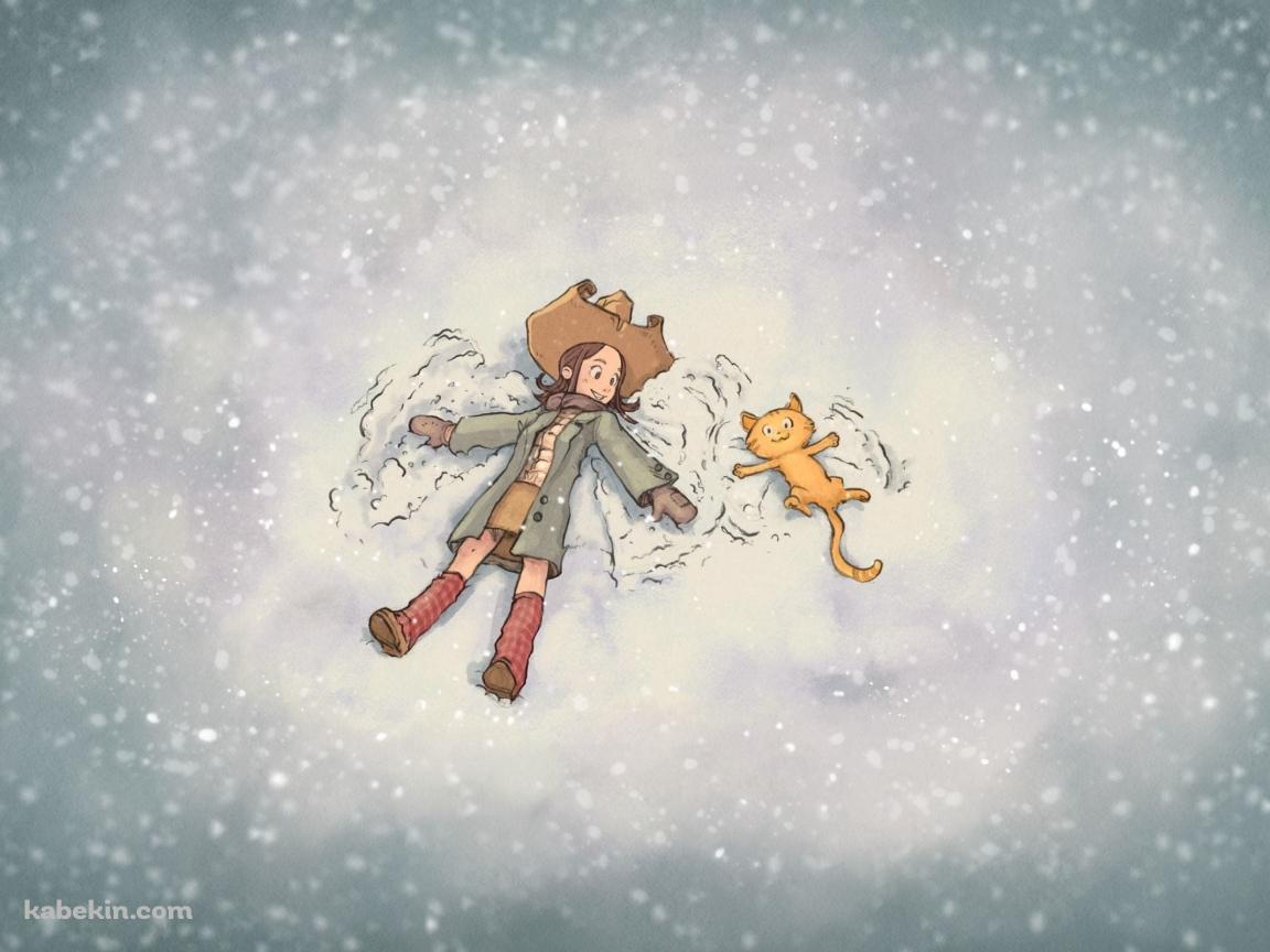 雪の中 / 女の子と猫 / 友達の壁紙(1152px x 864px) 高画質 PC・デスクトップ用