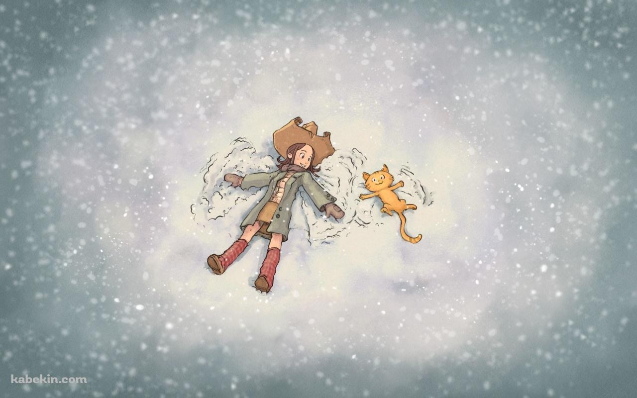 雪の中 / 女の子と猫 / 友達の壁紙(1280px x 800px) 高画質 PC・デスクトップ用