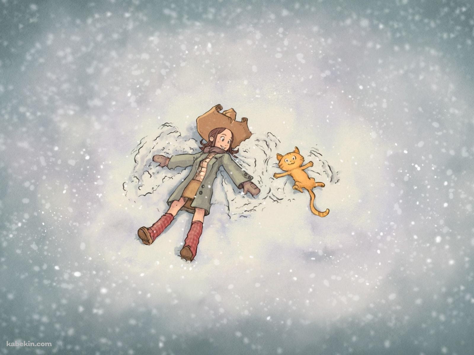 雪の中 / 女の子と猫 / 友達の壁紙(1600px x 1200px) 高画質 PC・デスクトップ用