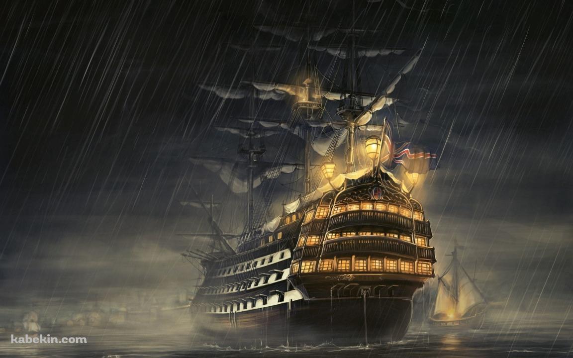 雨の日の航海 / 大きな帆船の壁紙(1152px x 720px) 高画質 PC・デスクトップ用