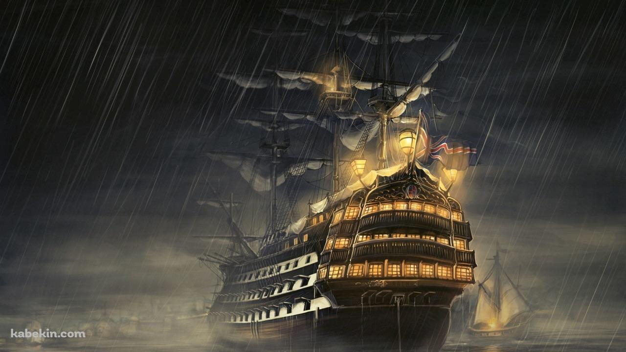 雨の日の航海 / 大きな帆船の壁紙(1280px x 720px) 高画質 PC・デスクトップ用