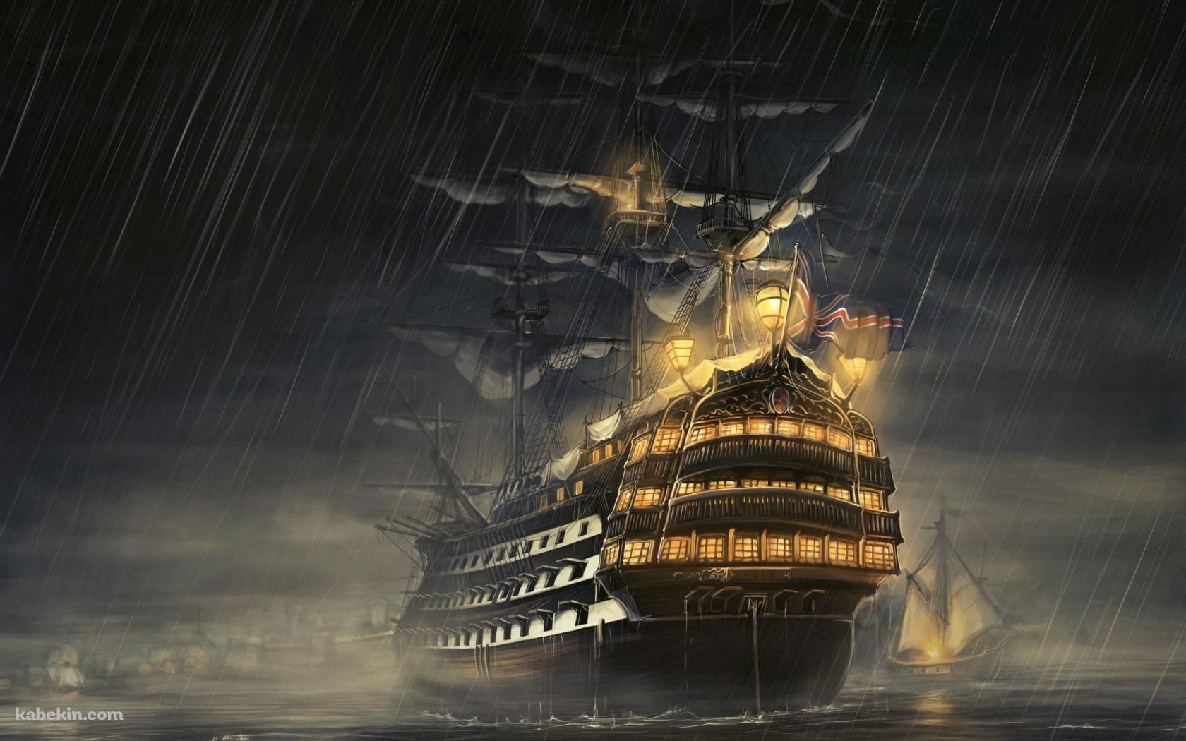 雨の日の航海 / 大きな帆船の壁紙(1680px x 1050px) 高画質 PC・デスクトップ用