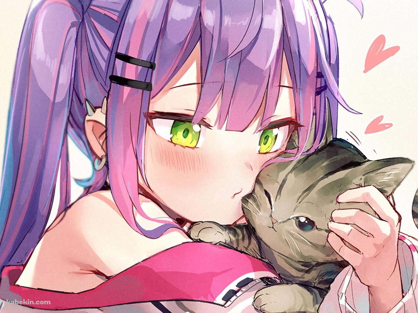 猫をナデナデする常闇トワ / バーチャルYouTuber / ホロライブの壁紙(1440px x 1080px) 高画質 PC・デスクトップ用