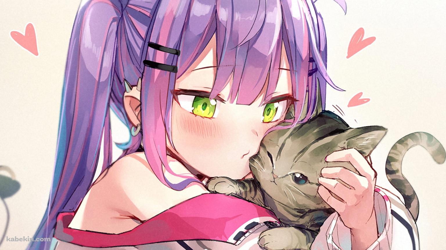 猫をナデナデする常闇トワ / バーチャルYouTuber / ホロライブの壁紙(1536px x 864px) 高画質 PC・デスクトップ用