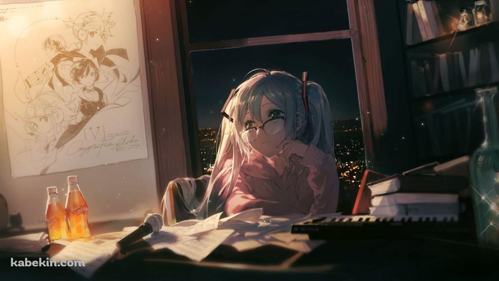 物思いにふける初音ミク / 作曲の壁紙(1024px x 576px) 高画質 PC・デスクトップ用