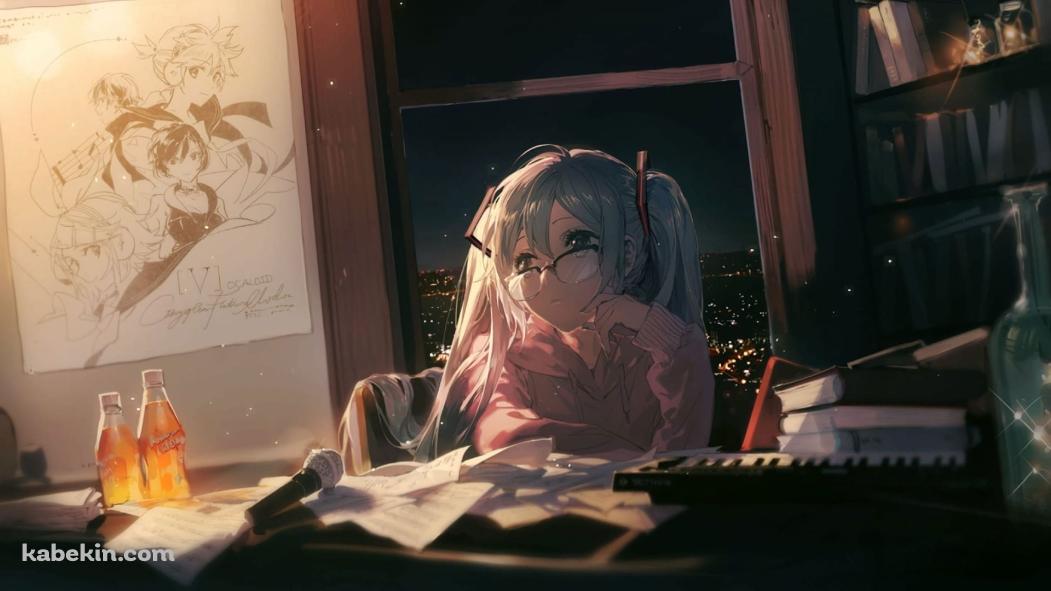 物思いにふける初音ミク / 作曲の壁紙(1051px x 591px) 高画質 PC・デスクトップ用