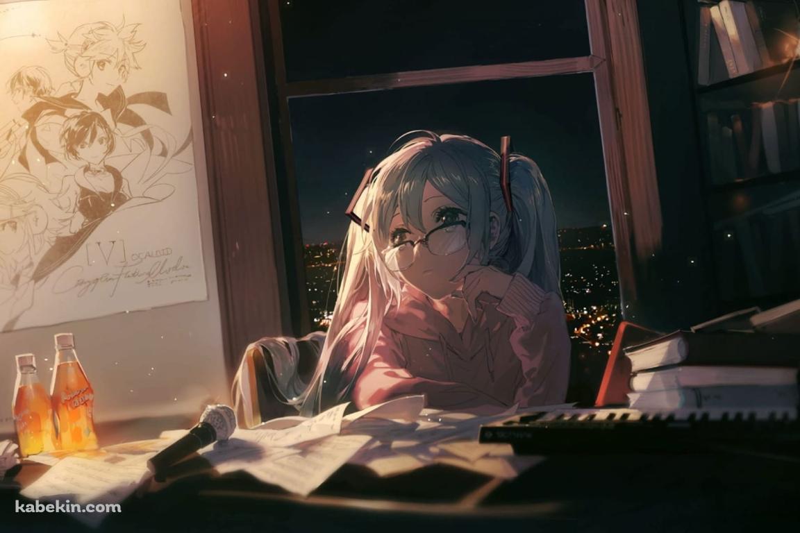 物思いにふける初音ミク / 作曲の壁紙(1152px x 768px) 高画質 PC・デスクトップ用