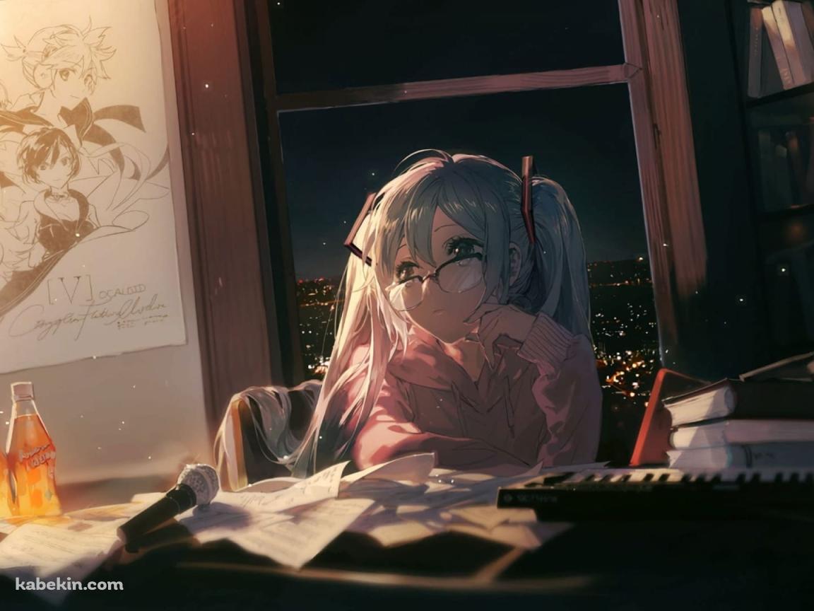 物思いにふける初音ミク / 作曲の壁紙(1152px x 864px) 高画質 PC・デスクトップ用