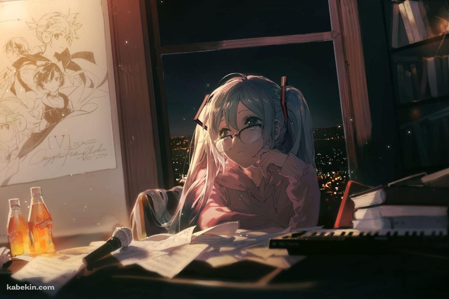 物思いにふける初音ミク / 作曲の壁紙(1440px x 960px) 高画質 PC・デスクトップ用