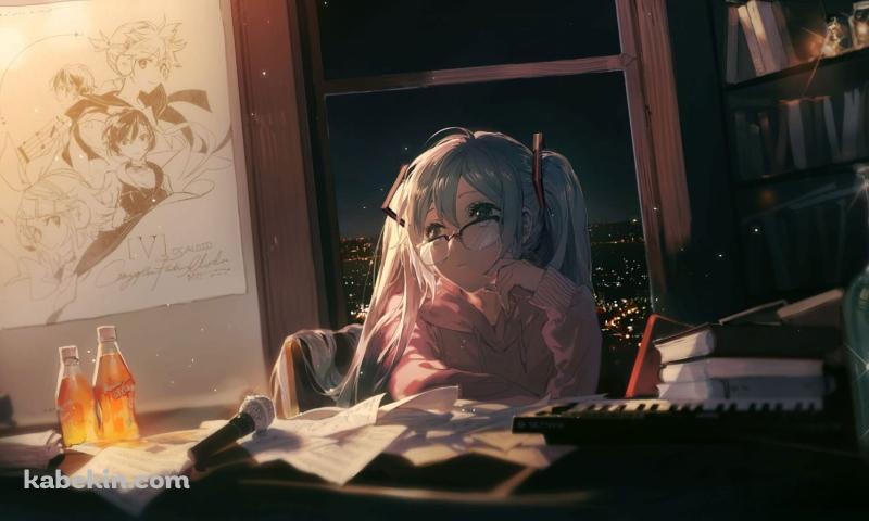 物思いにふける初音ミク / 作曲の壁紙(800px x 480px) 高画質 PC・デスクトップ用