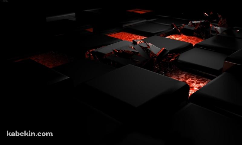 黒いキューブと溶岩地帯の壁紙(800px x 480px) 高画質 PC・デスクトップ用