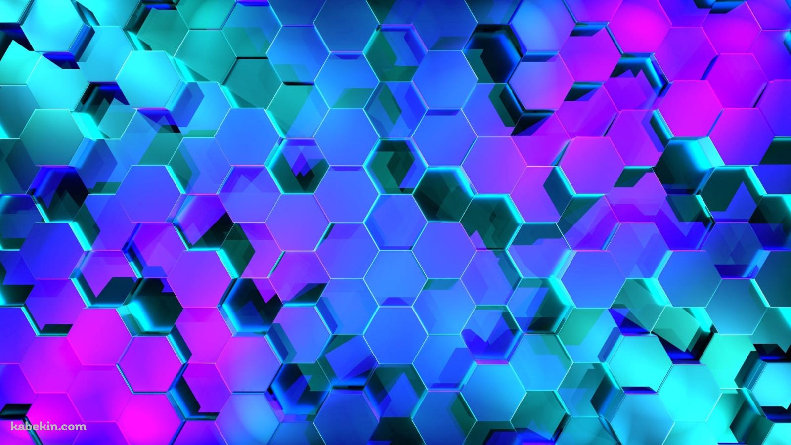 青・緑・紫 ヘキサゴン 六角形の壁紙(1600px x 900px) 高画質 PC・デスクトップ用