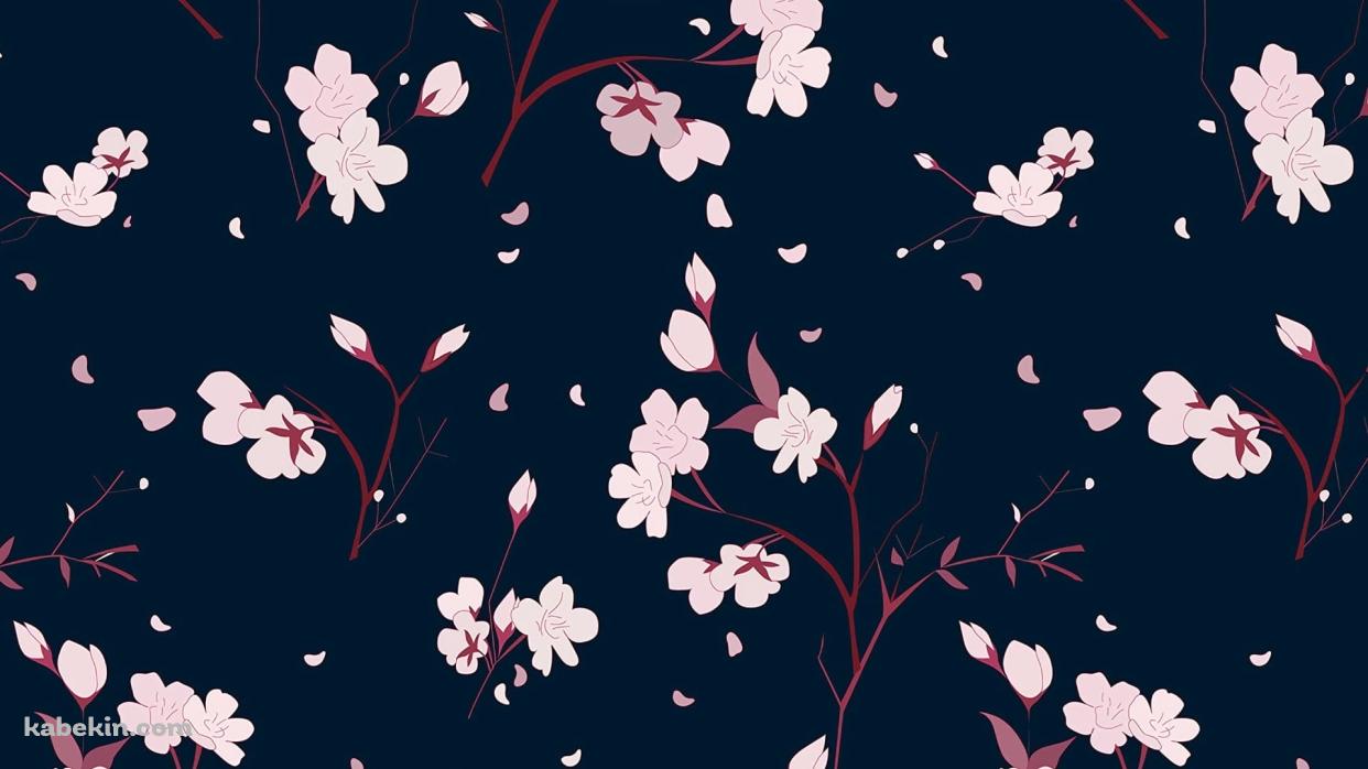 桜の花 / 青地 / イラストの壁紙(1242px x 698px) 高画質 PC・デスクトップ用