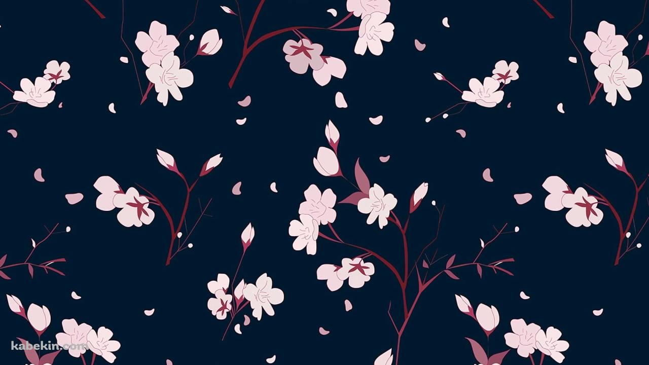 桜の花 / 青地 / イラストの壁紙(1280px x 720px) 高画質 PC・デスクトップ用