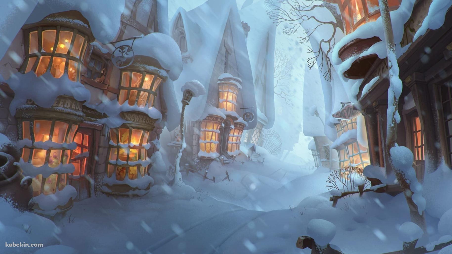 雪が降る街 / 冬の壁紙(1829px x 1029px) 高画質 PC・デスクトップ用
