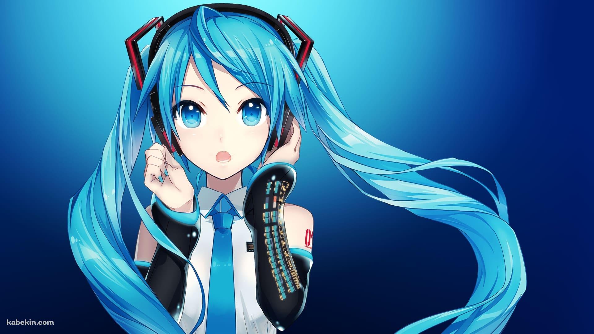 ヘッドフォンに手をあてる初音ミクの壁紙(1920px x 1080px) 高画質 PC・デスクトップ用