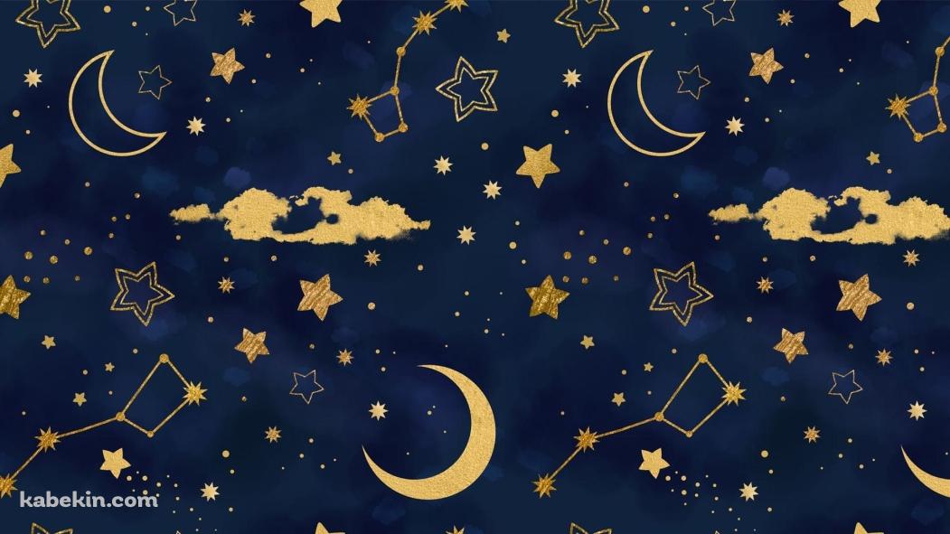かわいい宇宙のイラスト / 星 / 三日月 / 雲 / 星座の壁紙(1051px x 591px) 高画質 PC・デスクトップ用