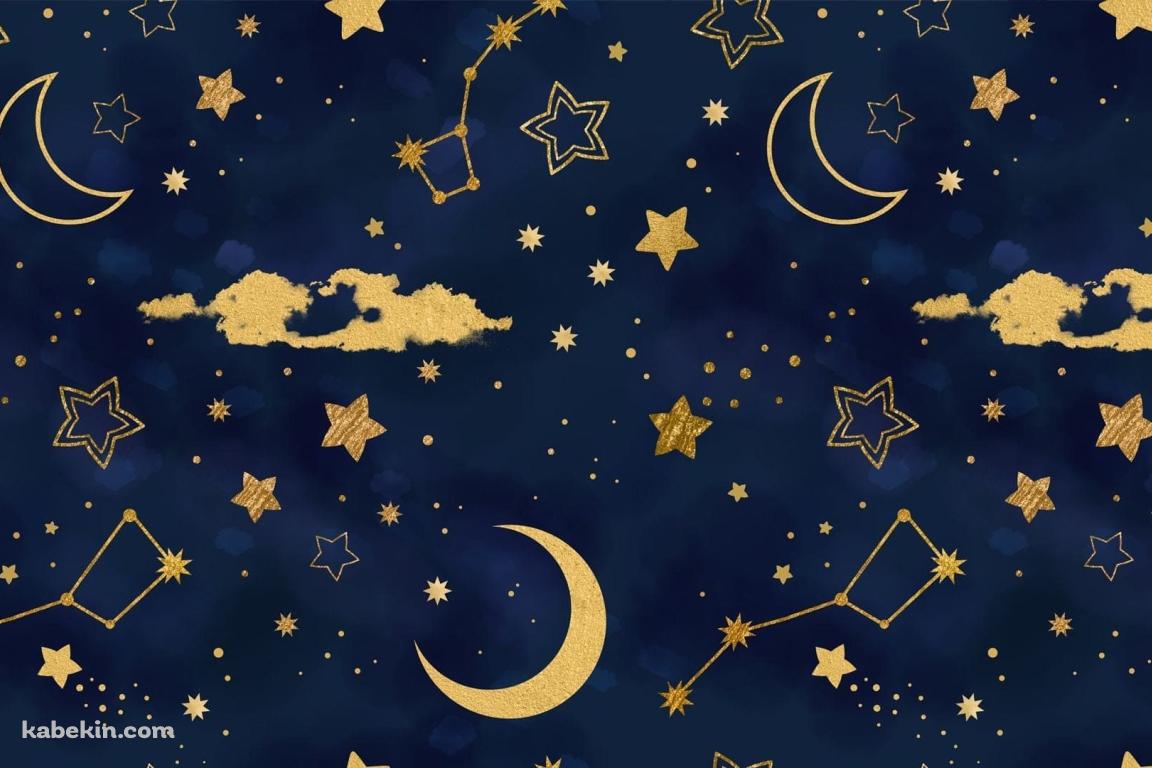 かわいい宇宙のイラスト / 星 / 三日月 / 雲 / 星座の壁紙(1152px x 768px) 高画質 PC・デスクトップ用