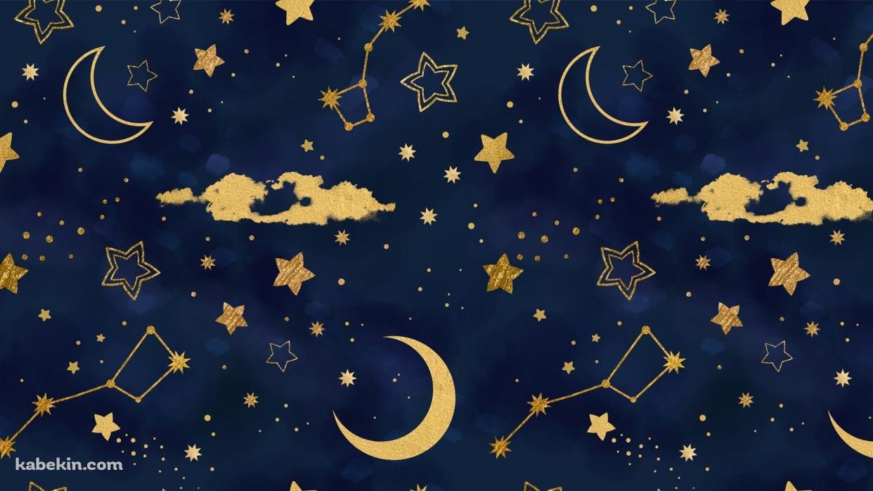かわいい宇宙のイラスト / 星 / 三日月 / 雲 / 星座の壁紙(1242px x 698px) 高画質 PC・デスクトップ用