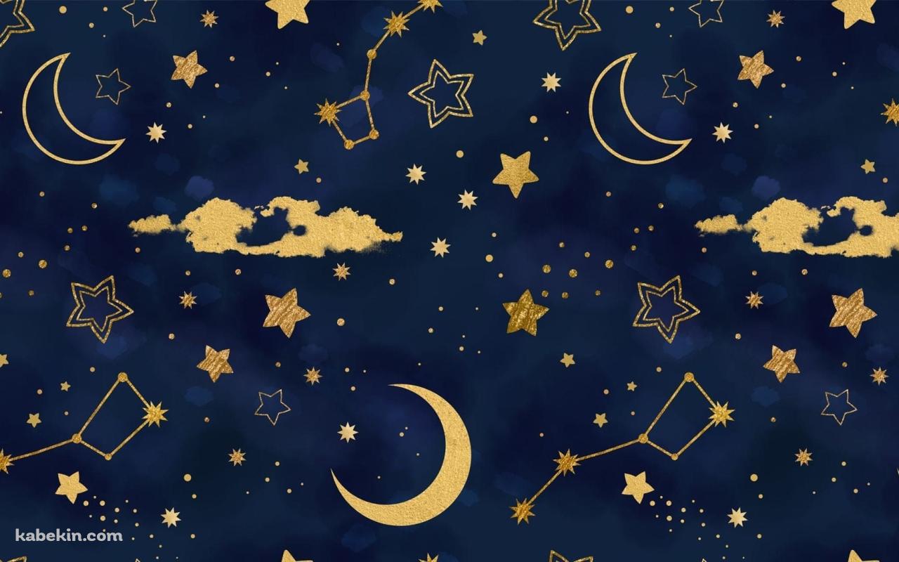 かわいい宇宙のイラスト / 星 / 三日月 / 雲 / 星座の壁紙(1280px x 800px) 高画質 PC・デスクトップ用