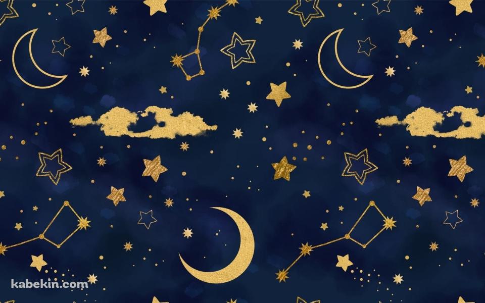 かわいい宇宙のイラスト / 星 / 三日月 / 雲 / 星座の壁紙(960px x 600px) 高画質 PC・デスクトップ用