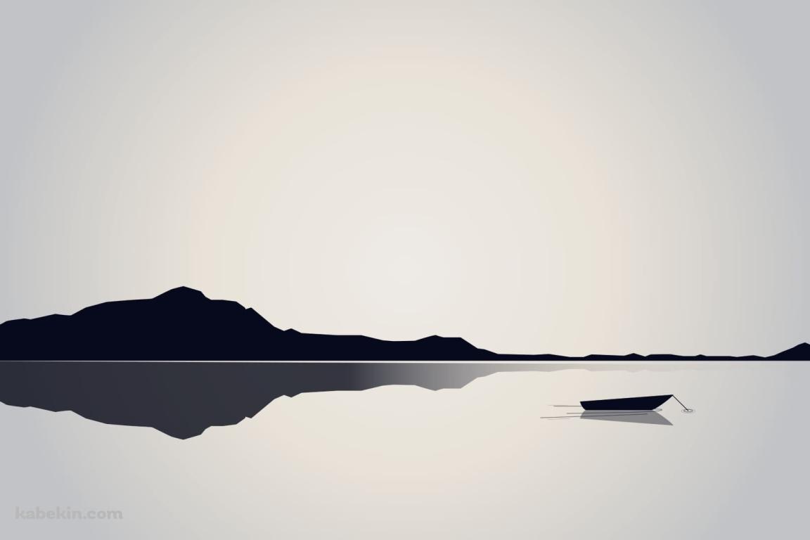 ミニマルな背景 / 山と湖とボート / シルエットの壁紙(1152px x 768px) 高画質 PC・デスクトップ用