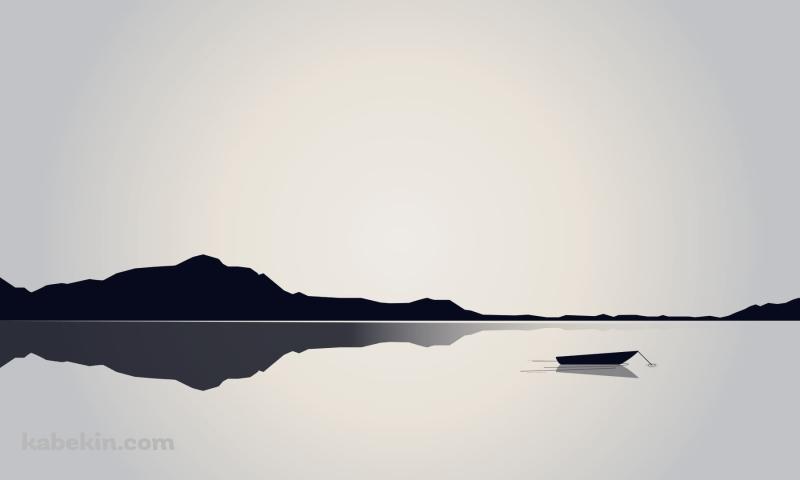 ミニマルな背景 / 山と湖とボート / シルエットの壁紙(800px x 480px) 高画質 PC・デスクトップ用