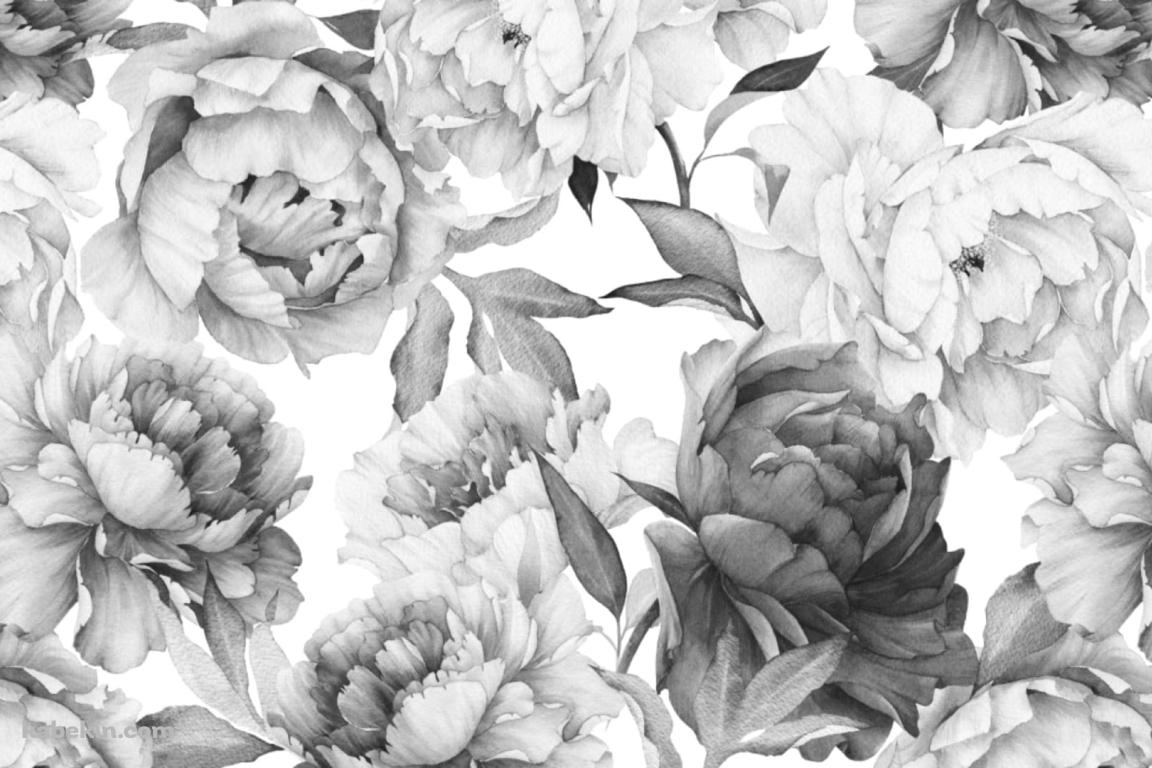 白・黒の花のパターン / 手書きの壁紙(1152px x 768px) 高画質 PC・デスクトップ用