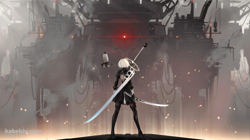 敵と対峙する2B / ニーア オートマタの壁紙(1051px x 591px) 高画質 PC・デスクトップ用