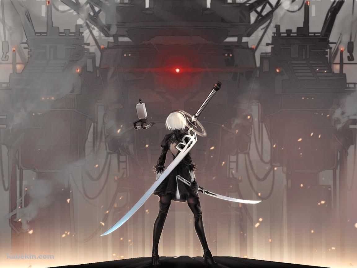敵と対峙する2B / ニーア オートマタの壁紙(1152px x 864px) 高画質 PC・デスクトップ用