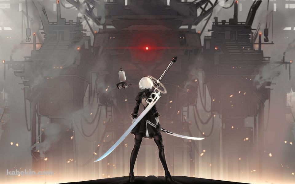 敵と対峙する2B / ニーア オートマタの壁紙(960px x 600px) 高画質 PC・デスクトップ用