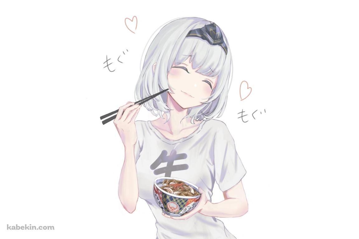 牛丼を食べてご満悦な白銀ノエル / バーチャルYouTuber / ホロライブの壁紙(1152px x 768px) 高画質 PC・デスクトップ用