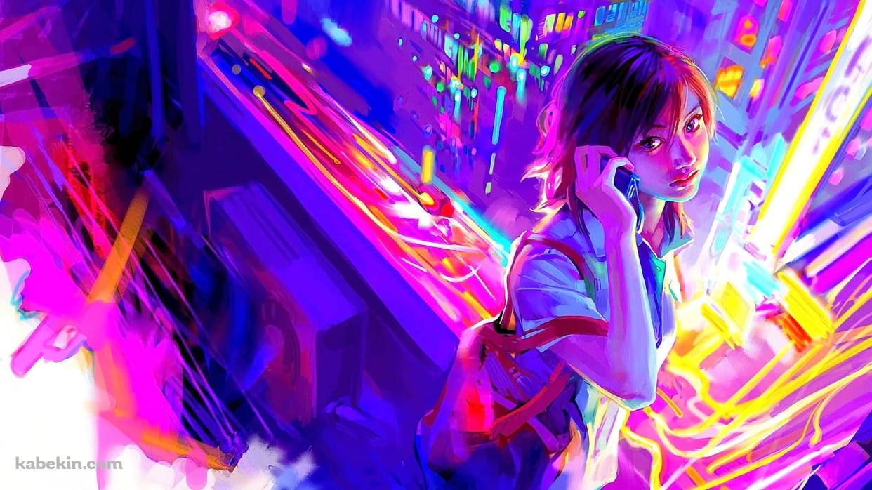携帯で喋りながらこちらを見つめる女子高生の壁紙(1242px x 698px) 高画質 PC・デスクトップ用