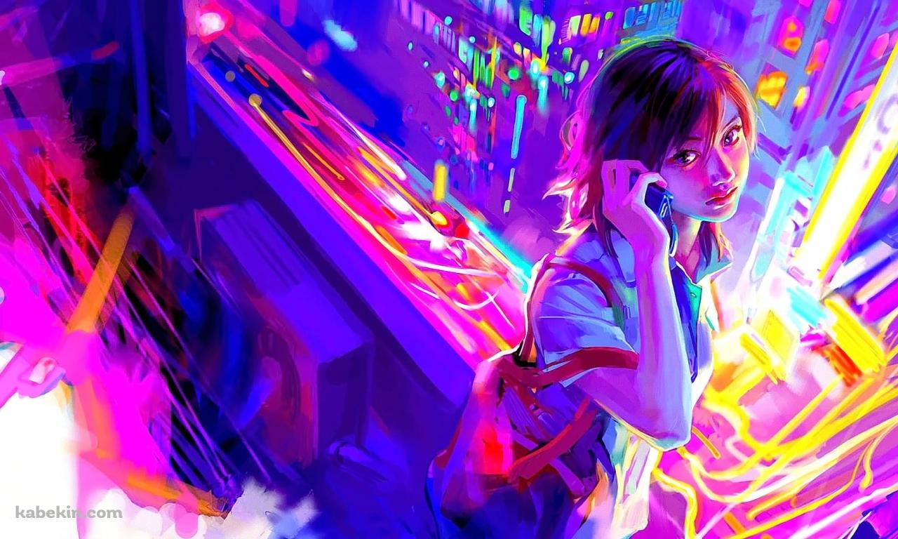 携帯で喋りながらこちらを見つめる女子高生の壁紙(1280px x 768px) 高画質 PC・デスクトップ用