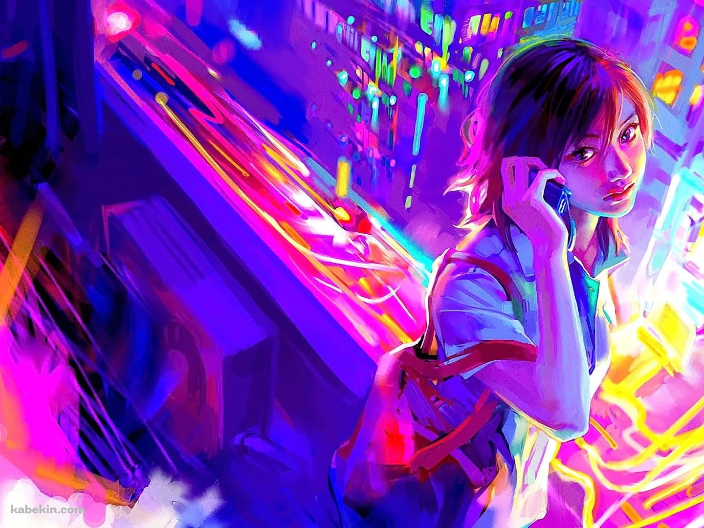 携帯で喋りながらこちらを見つめる女子高生の壁紙(1440px x 1080px) 高画質 PC・デスクトップ用