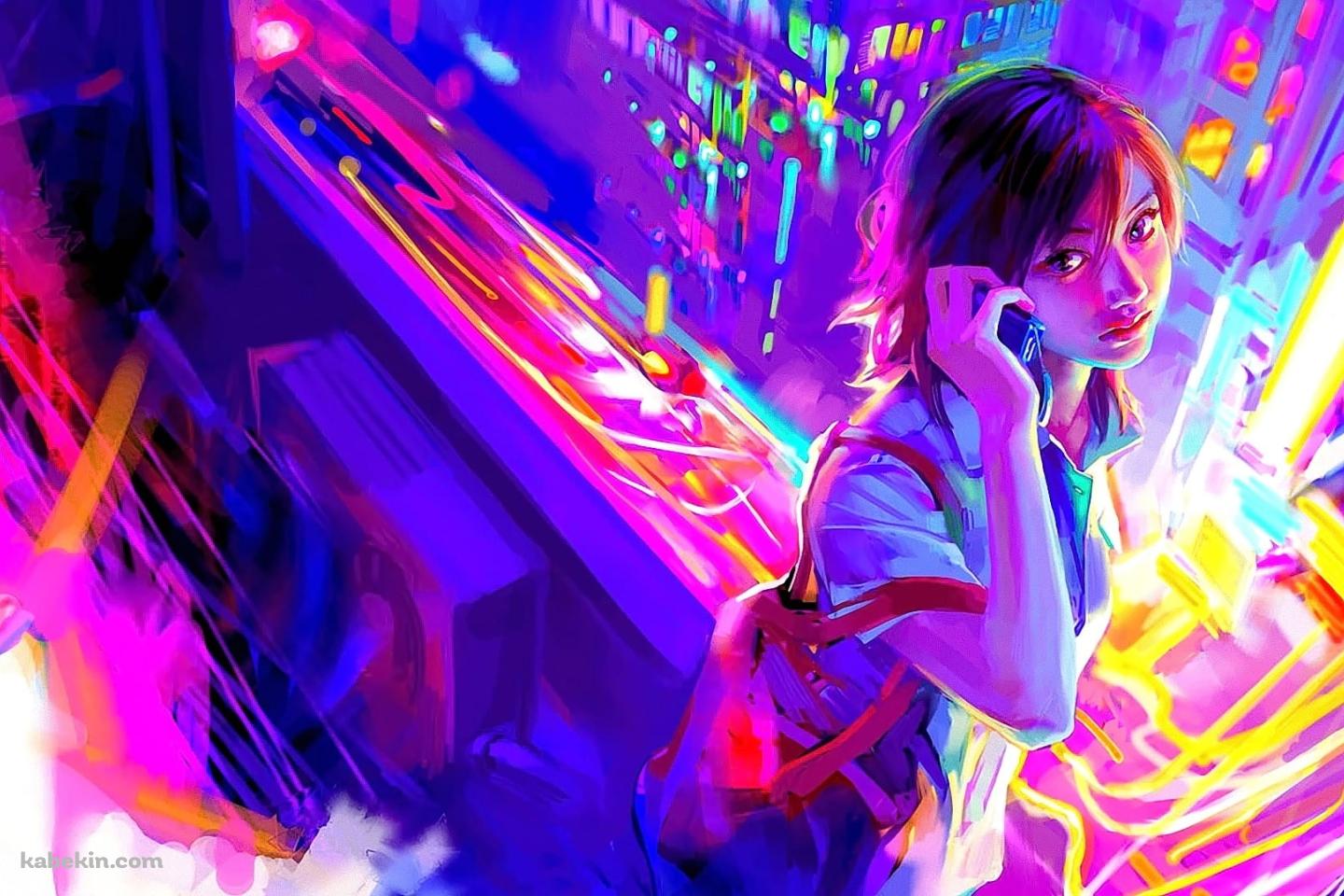携帯で喋りながらこちらを見つめる女子高生の壁紙(1440px x 960px) 高画質 PC・デスクトップ用
