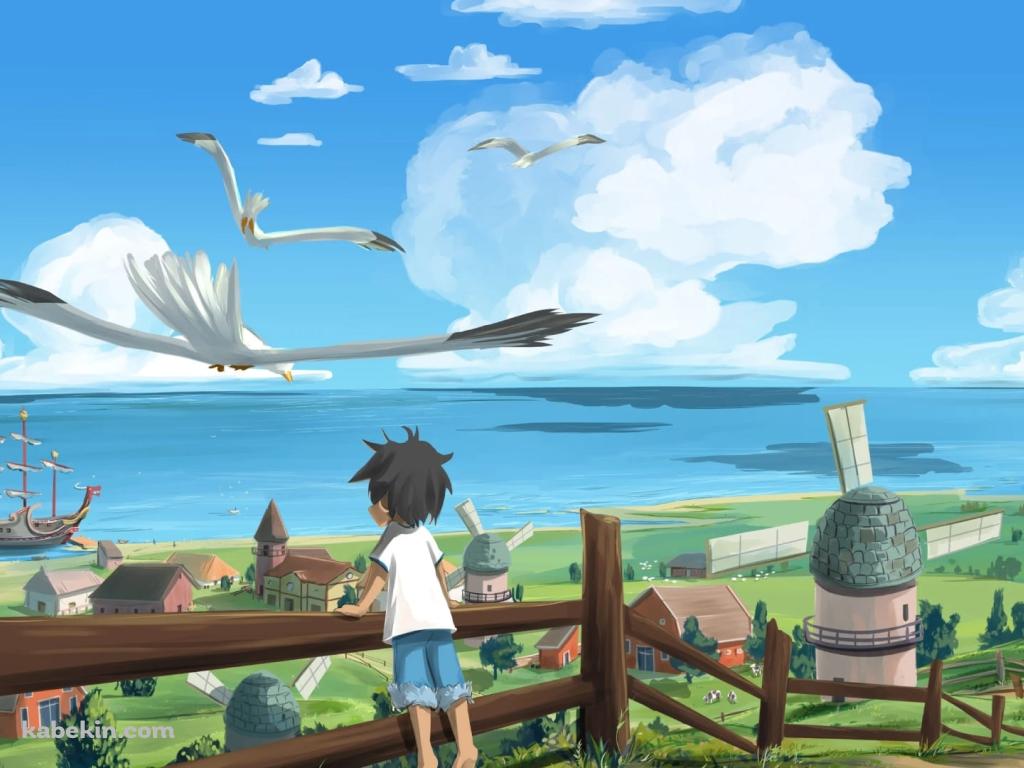 ONE PIECE / ルフィ / 幼少期 / フーシャ村 / カモメの壁紙(1024px x 768px) 高画質 PC・デスクトップ用