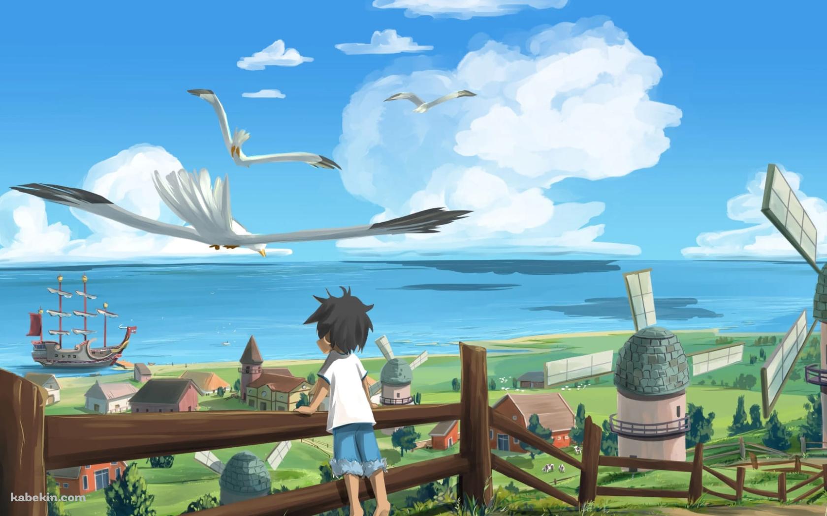 ONE PIECE / ルフィ / 幼少期 / フーシャ村 / カモメの壁紙(1680px x 1050px) 高画質 PC・デスクトップ用