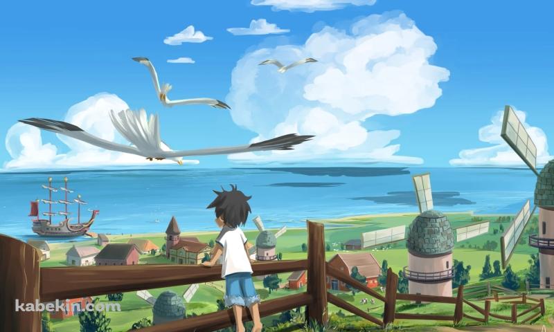 ONE PIECE / ルフィ / 幼少期 / フーシャ村 / カモメの壁紙(800px x 480px) 高画質 PC・デスクトップ用