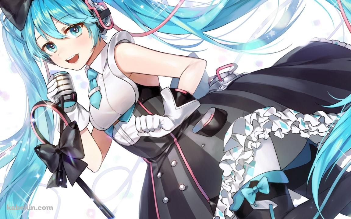 マイクスタンドを持って歌う初音ミクの壁紙(1152px x 720px) 高画質 PC・デスクトップ用
