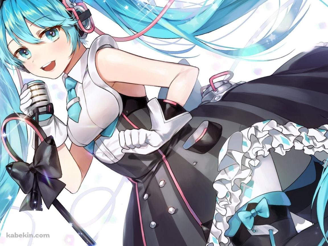 マイクスタンドを持って歌う初音ミクの壁紙(1152px x 864px) 高画質 PC・デスクトップ用