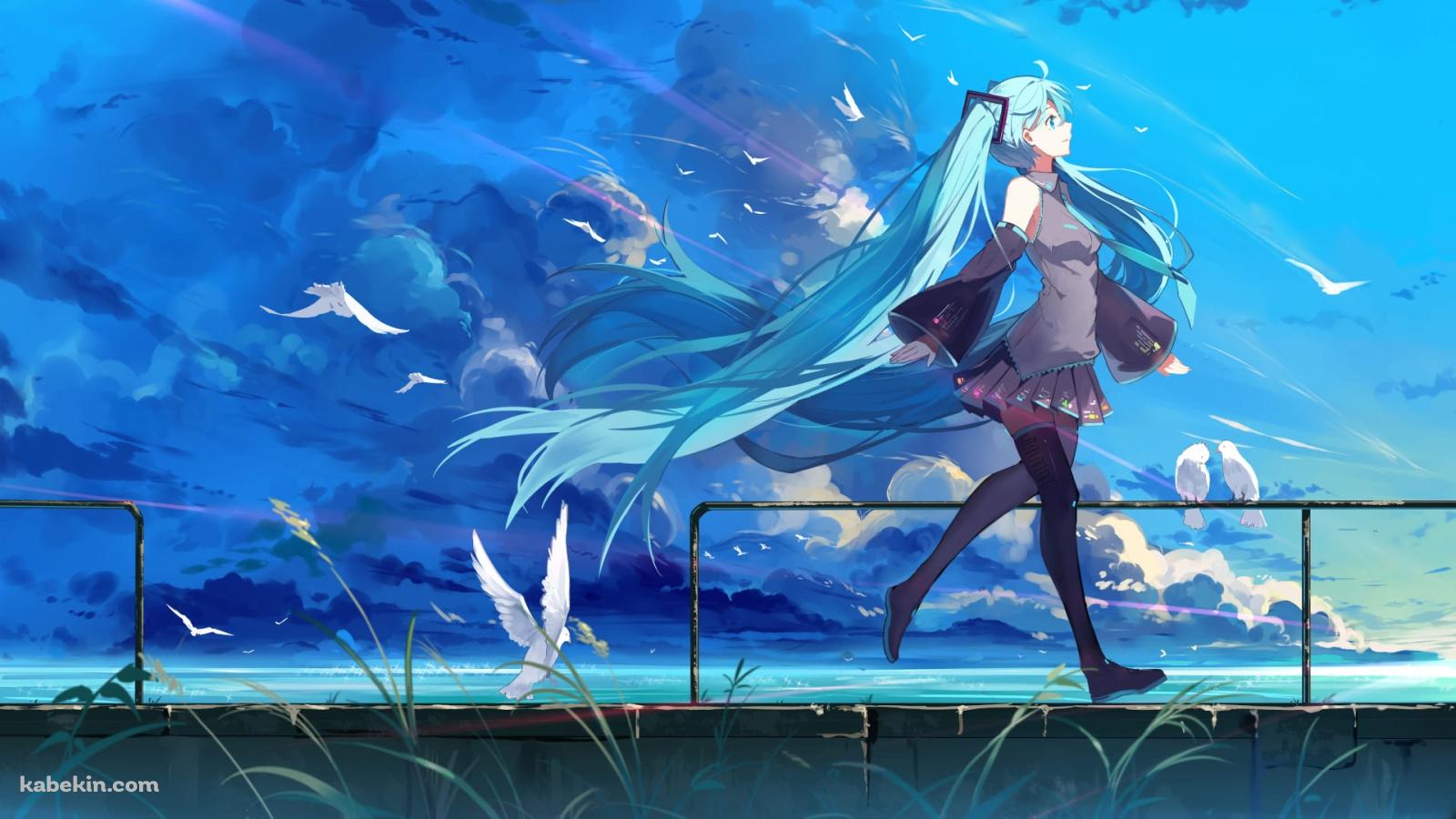 海辺を散歩する初音ミクの壁紙(1600px x 900px) 高画質 PC・デスクトップ用