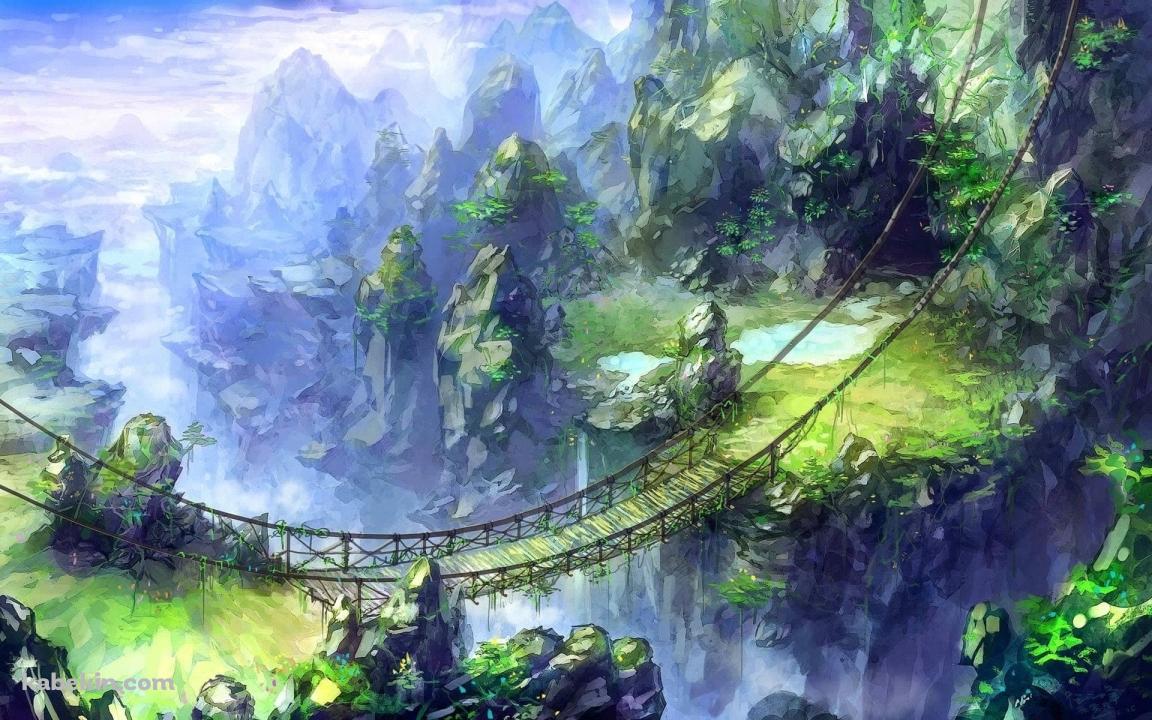 吊り橋 / 山間部 / ゲームのフィールドの壁紙(1152px x 720px) 高画質 PC・デスクトップ用