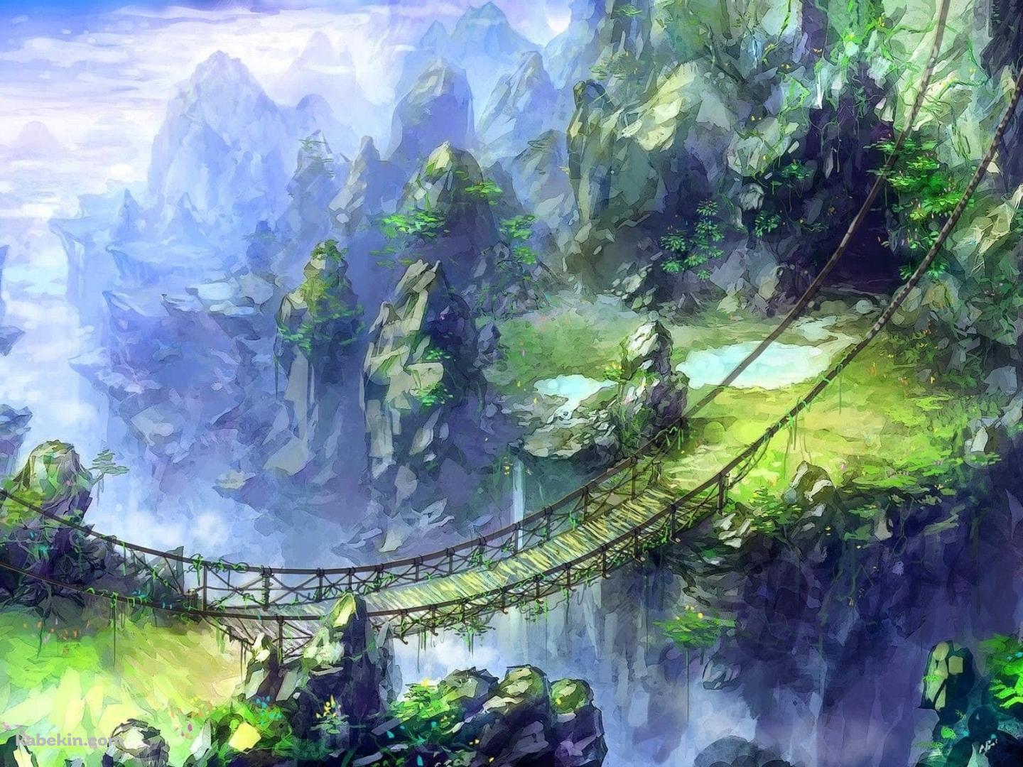 吊り橋 / 山間部 / ゲームのフィールドの壁紙(1440px x 1080px) 高画質 PC・デスクトップ用