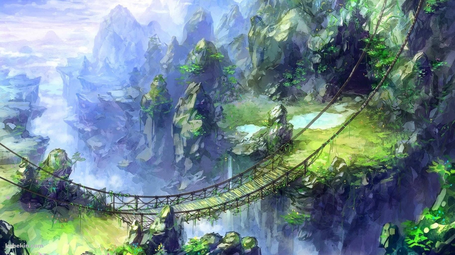 吊り橋 / 山間部 / ゲームのフィールドの壁紙(1829px x 1029px) 高画質 PC・デスクトップ用