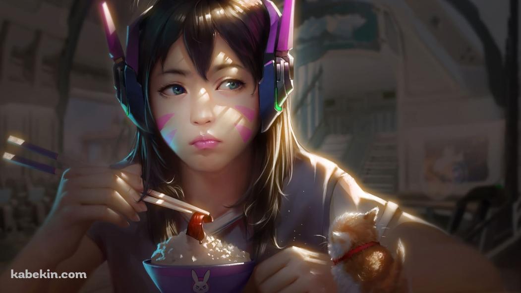 考え事をするD.Va / 白飯 / 肉 / オーバーウォッチ / Overwatchの壁紙(1051px x 591px) 高画質 PC・デスクトップ用