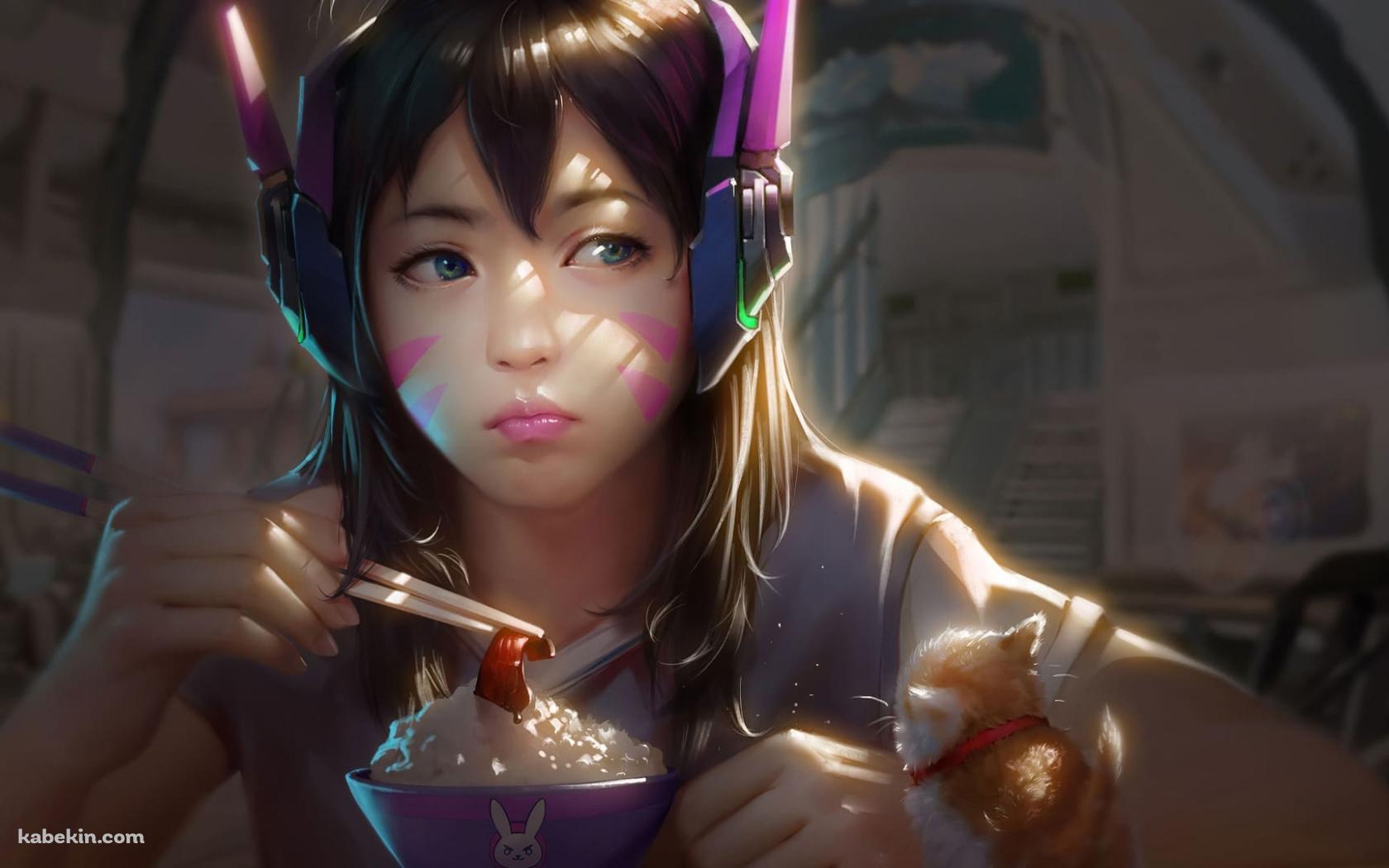 考え事をするD.Va / 白飯 / 肉 / オーバーウォッチ / Overwatchの壁紙(1680px x 1050px) 高画質 PC・デスクトップ用