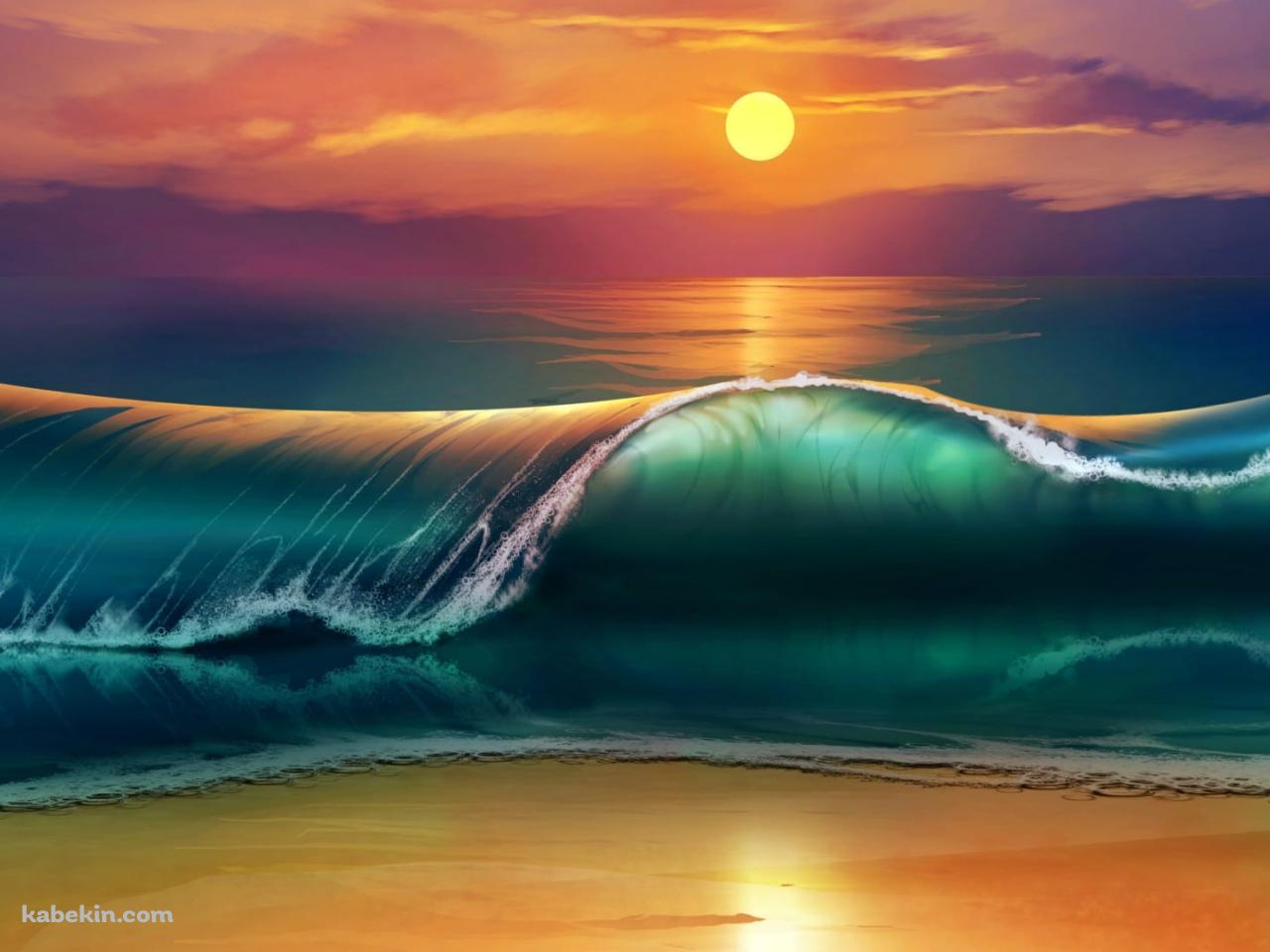 夕陽 / 綺麗な海と波 / 絶景の壁紙(1280px x 960px) 高画質 PC・デスクトップ用