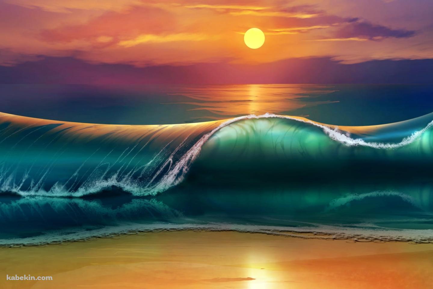 夕陽 / 綺麗な海と波 / 絶景の壁紙(1440px x 960px) 高画質 PC・デスクトップ用